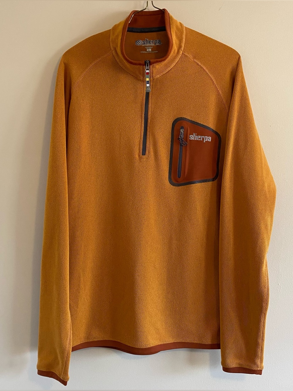 Sherpa Adventure Gear Mens Large Grid Fleece 1/4 Zip Pullover Chest Pocket Zip